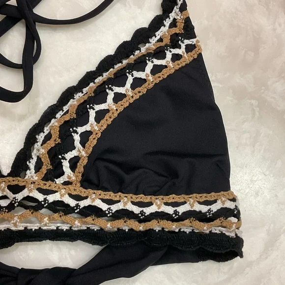 Becca Swimsuit Bikini Top, Triangle Design with Ties, Top Only, Black, Size M - Picture 3 of 8